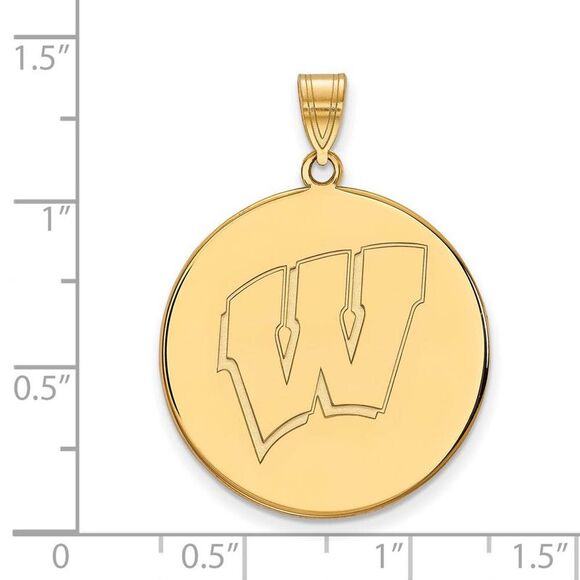 14k Yellow Gold U. of Wisconsin XL Initial W Disc Pendant